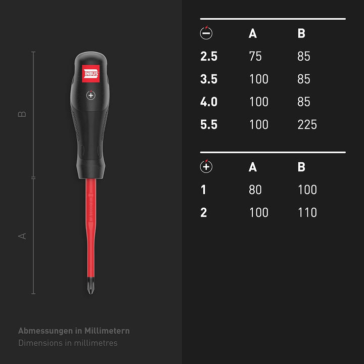 INBUS® 73868 VDE Schraubendreher Set 6tlg, SL2.5–5.5 & PH1–2, mit HybridTouch & VDEslim VDE: 4× SL &