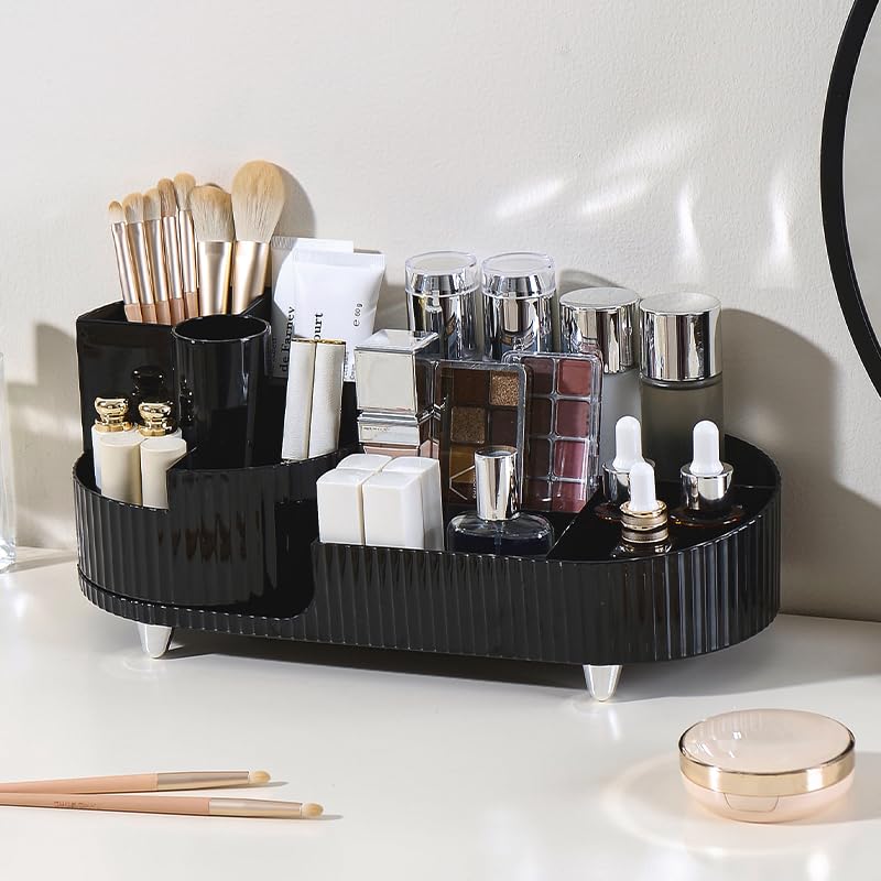 Make up Organizer 360° Drehbar, Grosser Bad Kosmetik Organizer mit Aufbewahrungsbox für Schminktisch