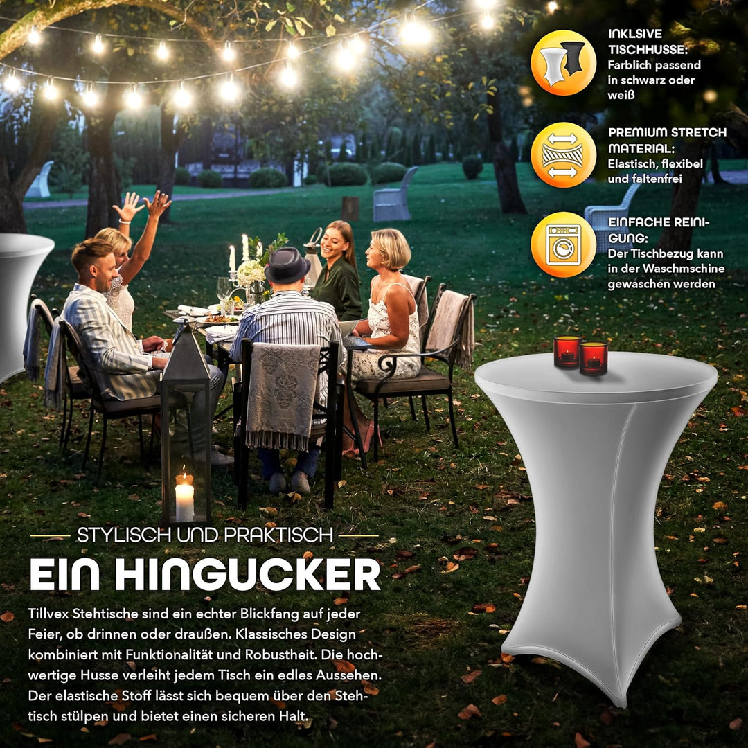 tillvex® Gastro Stehtisch klappbar Ø70cm mit Husse | Bistrotisch FERTIG MONTIERT | Klapptisch rund -