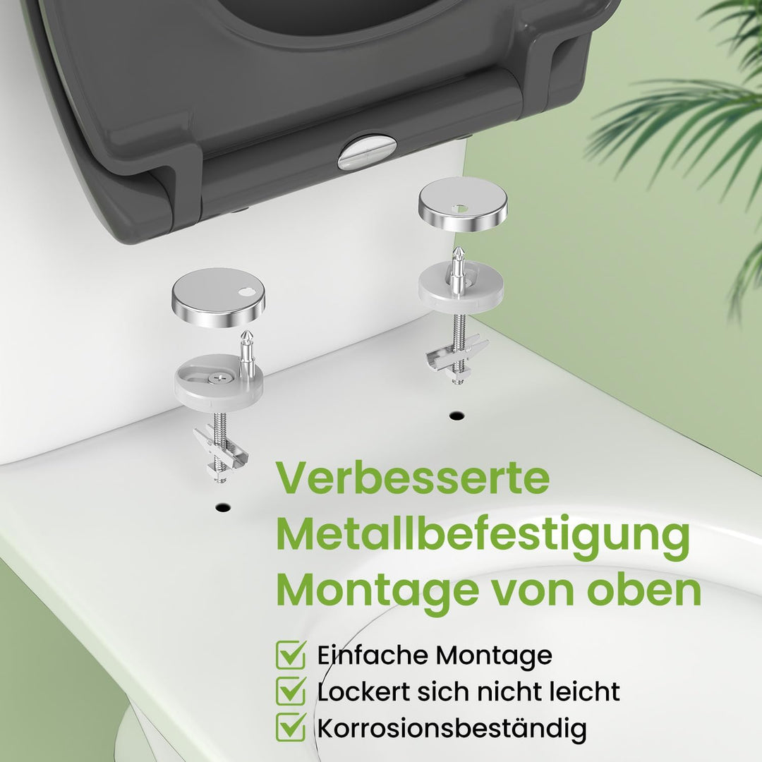 YEAUPE PRO Toilettendeckel mit Absenkautomatik Oval, WC Sitz Duroplast, Grau | Klodeckel, Klobrille,