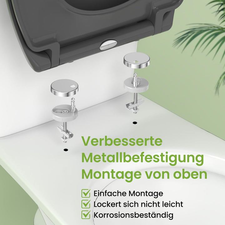 YEAUPE PRO Toilettendeckel mit Absenkautomatik Oval, WC Sitz Duroplast, Grau | Klodeckel, Klobrille,