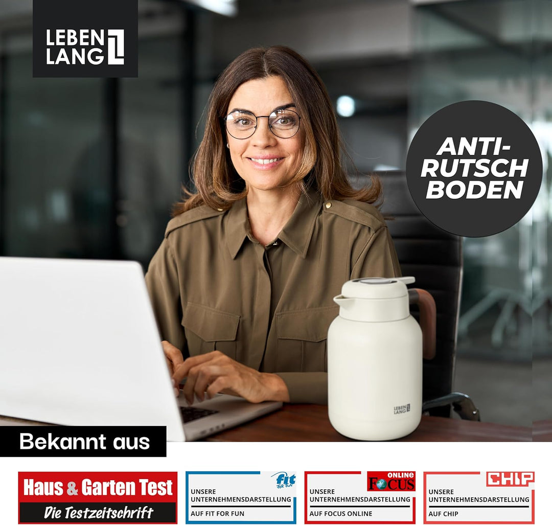 LEBENLANG Thermoskanne 1,5L Keramikbeschichtung - Inkl. Teesieb I 24h Heiss I Kaffeekanne Kaffee & T