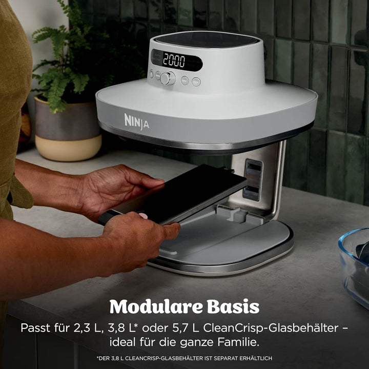 Ninja CRISPi PRO XL Glas-Heissluftfritteuse (Air-Fryer), Weiss AS090EUWH | 5 voreingestellte Zuberei