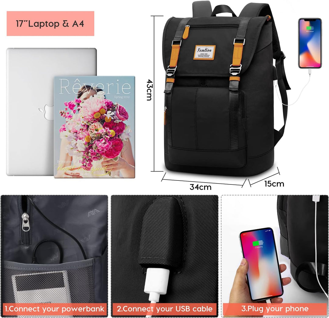 YAMTION Laptop Rucksack Herren mit 17 Zoll Laptopfach,Schulrucksack Jungen Teenager Schultasche mit