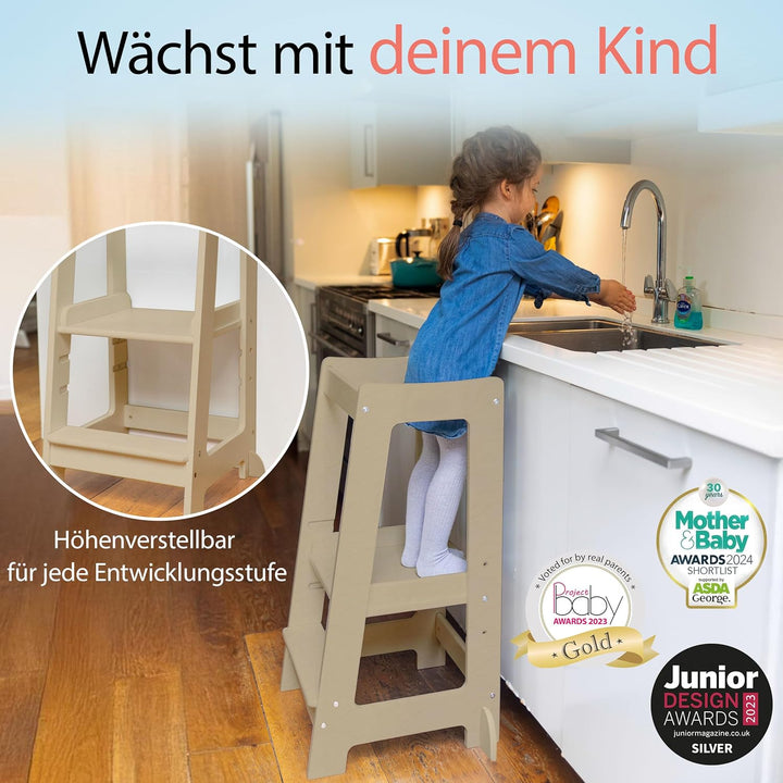 Stepup Baby Montessori Lernturm ab 1 Jahr Höhenverstellbar Tritthocker Kinder mit Sicherheitsgelände
