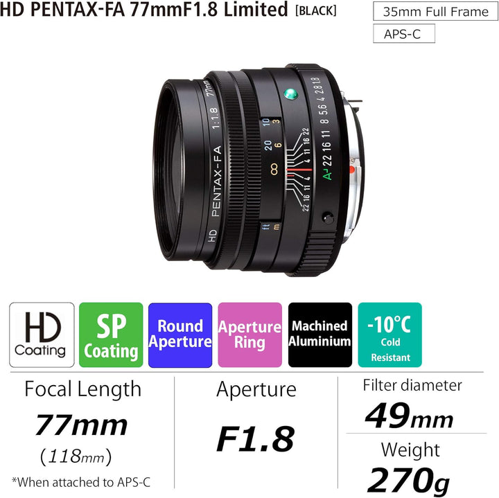Pentax PENTAX-FA 77mmF1.9 Limited Schwarz Leichte Telebrennweite, z.B. für Porträtaufnahmen mit leis