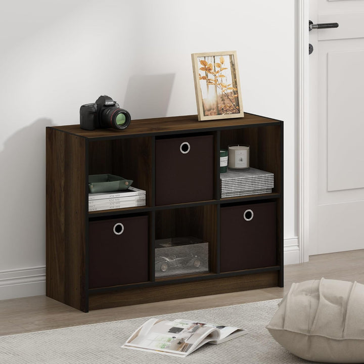 Furinno Basic Bücherregal mit 6 Fächern und 3 Einschüben, holz, Columbia Walnut/Dunkelbraun, 30.23 x