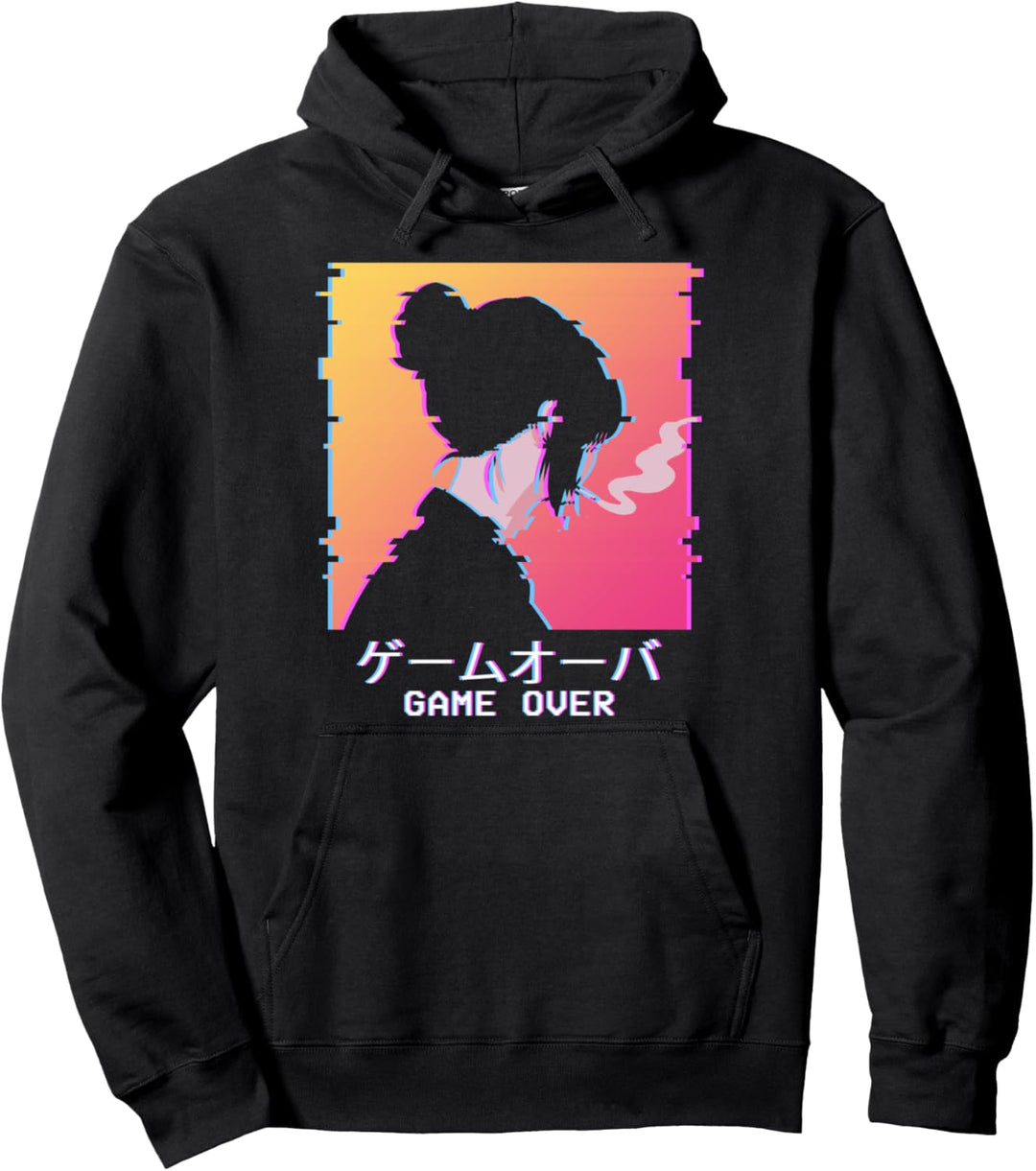 Game Over Japanisch Vaporwave Sad Anime Girl Waifu Aesthetic Pullover Hoodie