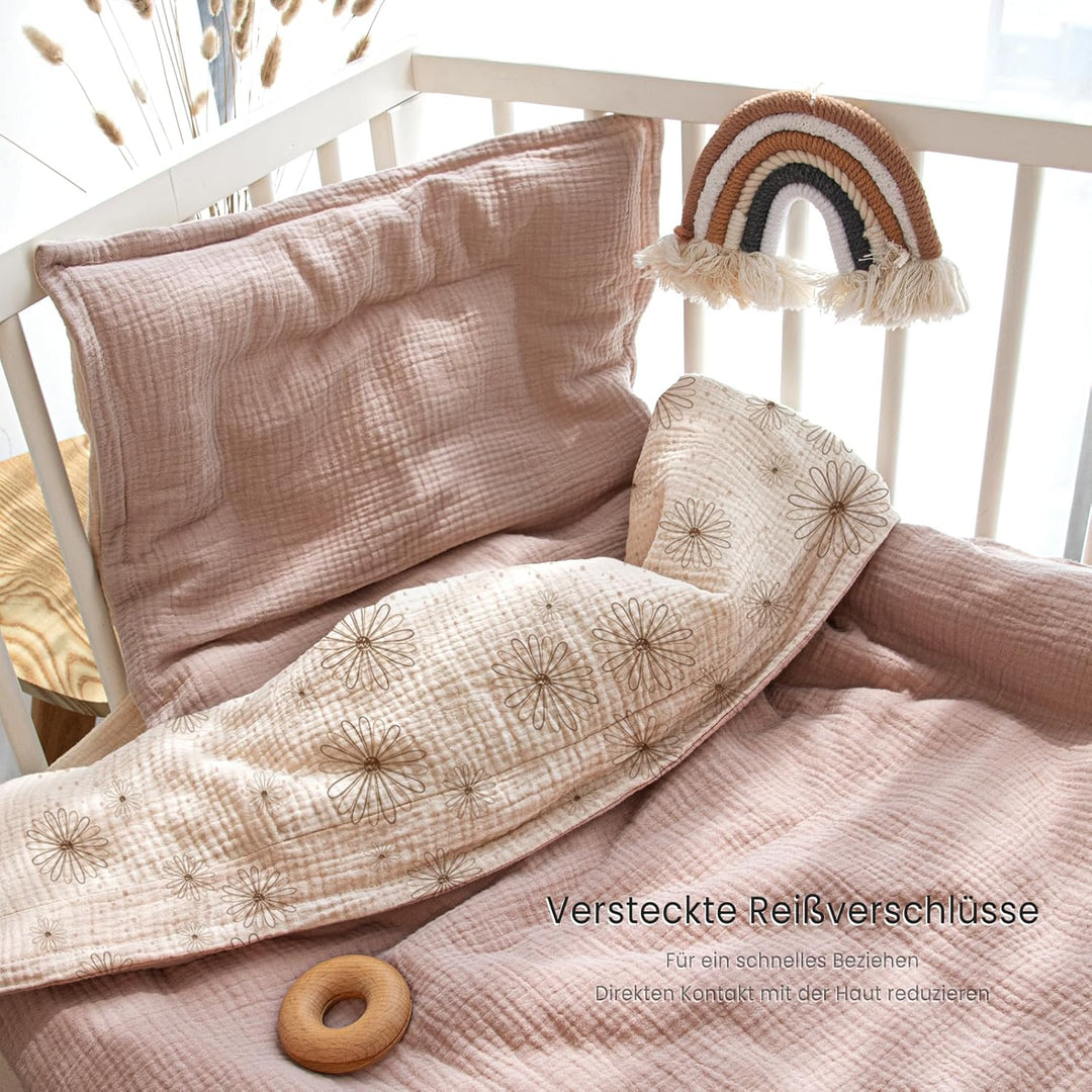 lulumoon Musselin Kinderbettwäsche 100x135: Bettbezug 100x135 + Kissenbezug 40x60cm aus Baumwolle –