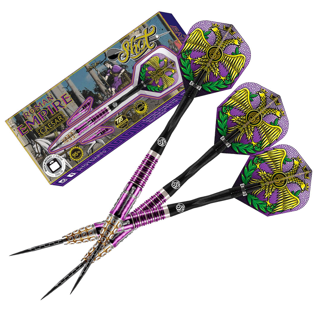 Shot! Darts Roman Empire Caesar 95% Tungsten Pro Throwing Darts Steel Tip Set, Professional – Made i