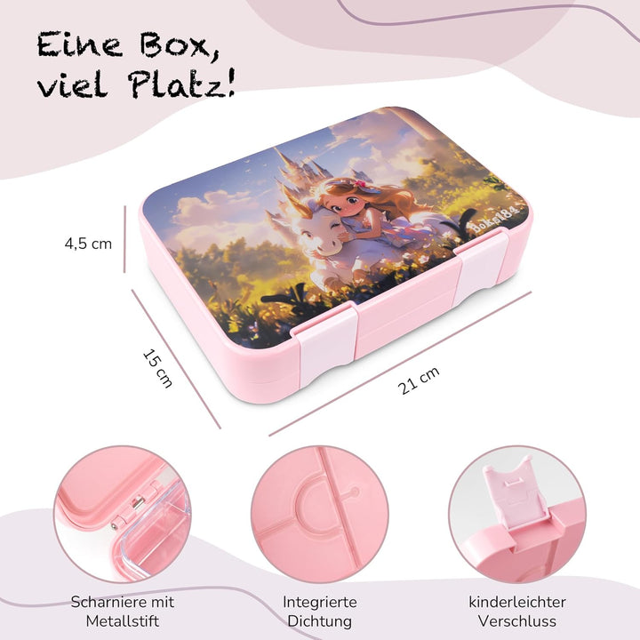 Brotdose Kinder mit Fächern - Bento Box auslaufsicher - robust - BPA Frei Lunchbox - Brotbox für Sch