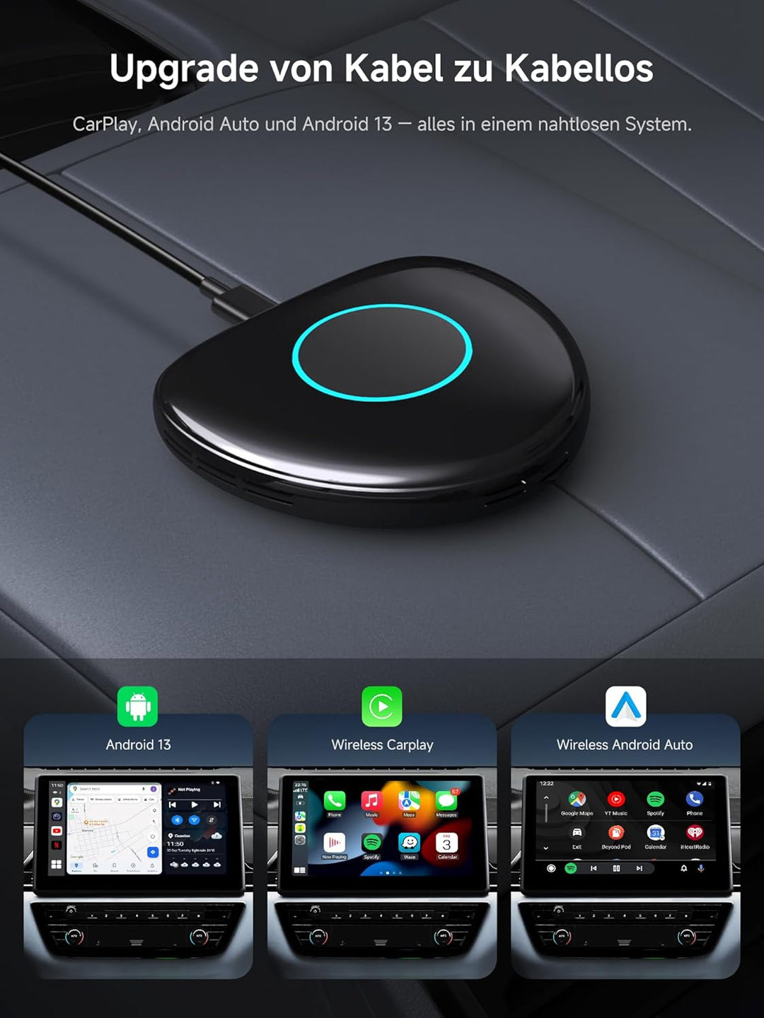 AI Box CarPlay Wireless Adapter & Android Auto Wireless Adapter mit Integriertem 4G, Wi-Fi, Dual BT,