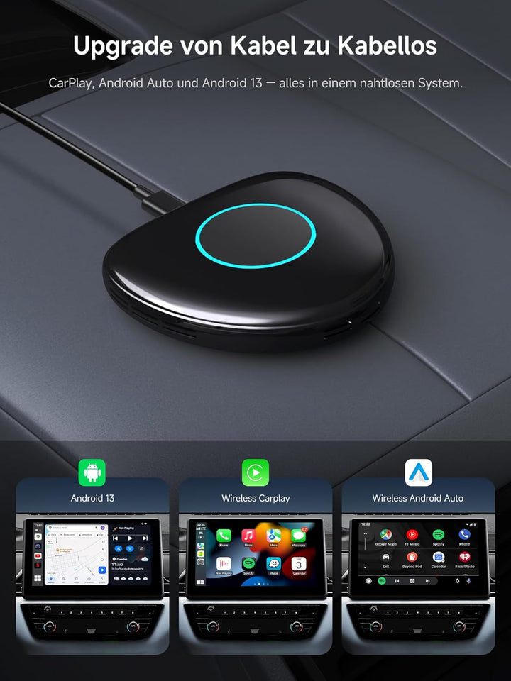 AI Box CarPlay Wireless Adapter & Android Auto Wireless Adapter mit Integriertem 4G, Wi-Fi, Dual BT,