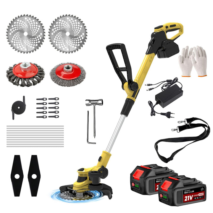 21V Akku Rasentrimmer mit Akku Freischneider Elektrischer 6-In-1 Akku Motorsense Rasentrimmer Mit 2