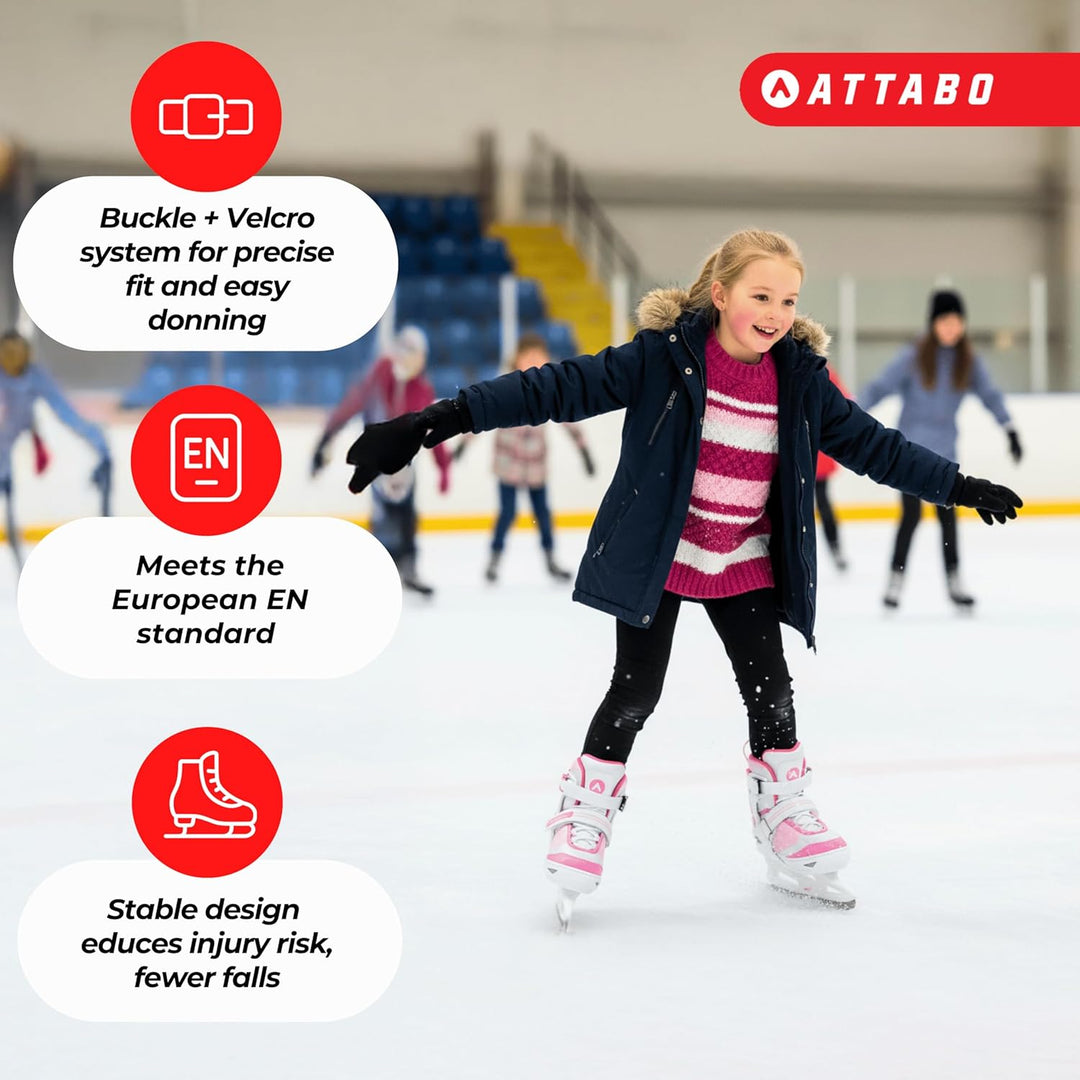 ATTABO Kinder Eiskunstlauf Schlittschuhe mit 5-stufiger Grössenverstellung | Warm gefüttert, stabil