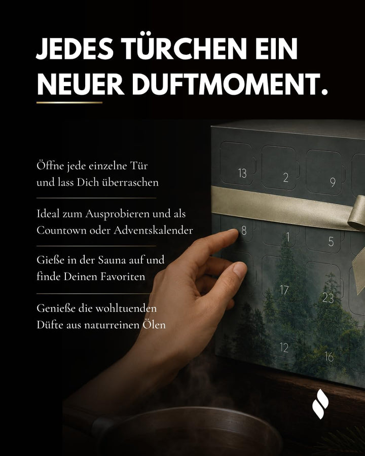 frihed.® Saunaaufguss Duftkalender Probierpaket - Hochkonzentrierte Öle - 24x verschiedene Düfte - G