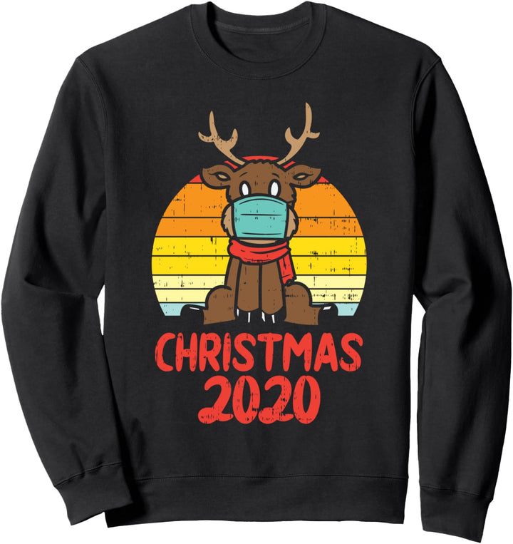 Reindeer Mask Christmas 2020 Merry Quarantine Pajamas Gift Sweatshirt