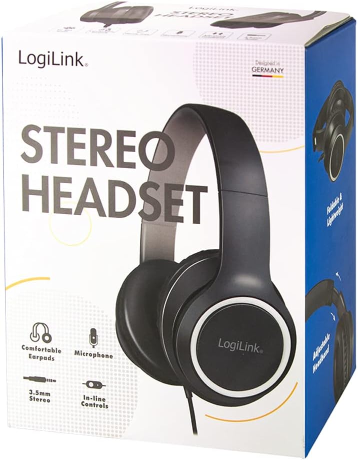 LogiLink HS0053 Stereo Headset mit Mikrofon, mit integrierten Bedienelementen, weichen Over-Ear-Ohrp