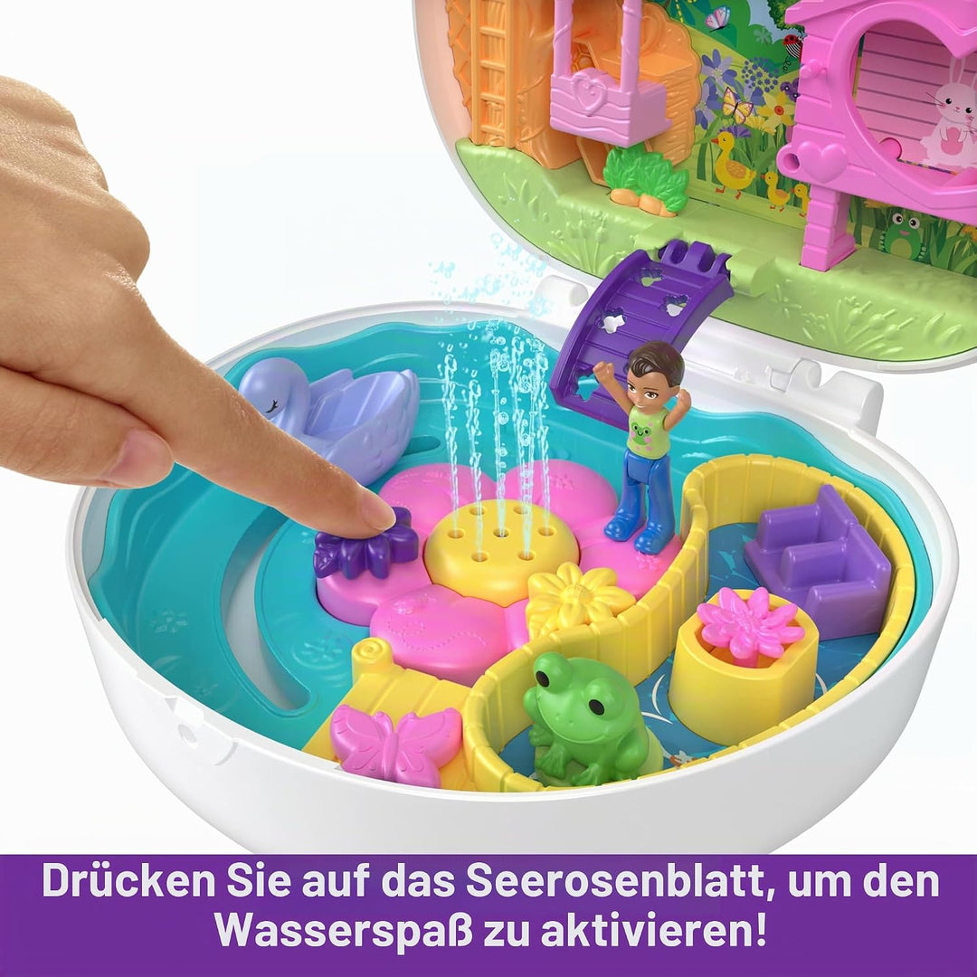 Polly Pocket Blumen-Häschen Schatulle - Spielset mit Wasserspass und Farbwechseleffekt, 2 Puppen, 12