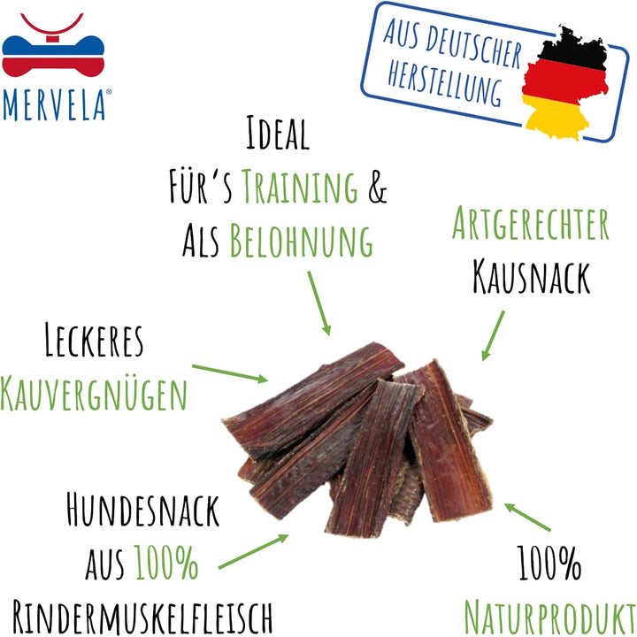 MERVELA® Rinderdörrfleisch für Hunde | Natürliches Trockenfleisch | 100% Rind aus Deutscher Herstell