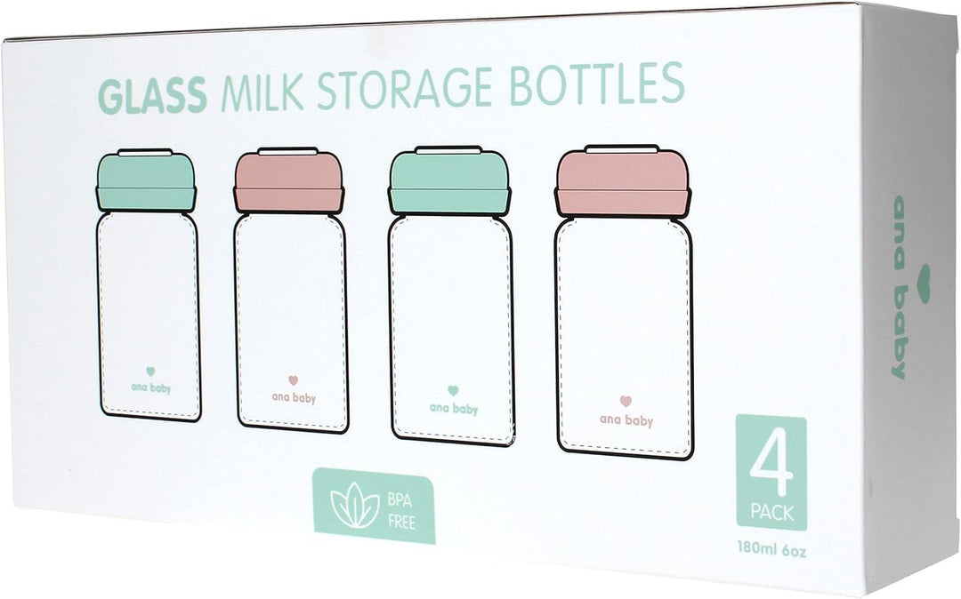 Premium Glasflaschen für Muttermilch, 180 ml, spülmaschinen-, gefrier- und mikrowellengeeignet (Glas