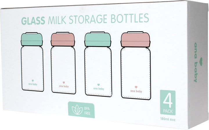 Premium Glasflaschen für Muttermilch, 180 ml, spülmaschinen-, gefrier- und mikrowellengeeignet (Glas