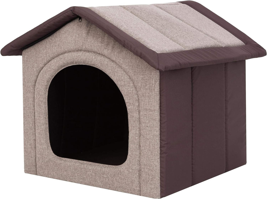 Hundehütte Hundehöhle Hundebett Hundehaus Katzenhöhle mittle L - 52x46 cm Cappuccino mit braun L - 5