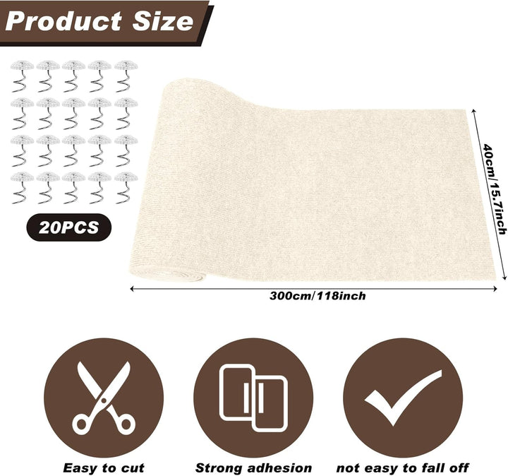 300cm×40cm Kratzmatte Katze Selbstklebend, Kratzschutz Sofa Katze, Trimmbare DIY Katzen Kratzmatte m
