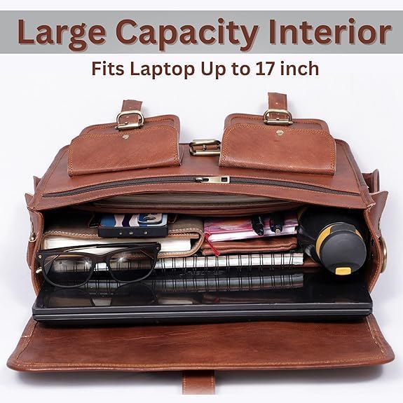 Leder-Umhängetasche für Herren, Vintage-Laptoptasche mit verstellbarem Riemen, Crossbody-Tasche für