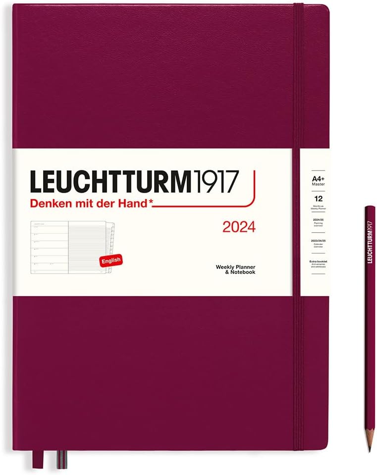 LEUCHTTURM1917 367692 Wochenkalender & Notizbuch Master (A4+) 2024, 12 Monate, Port Red, Englisch Po