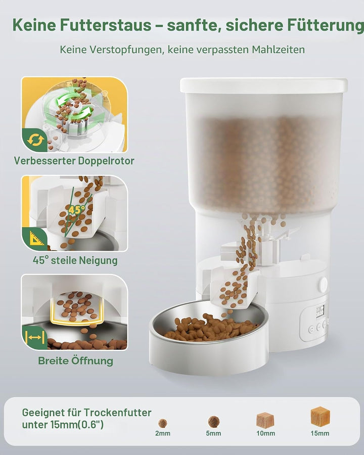 Gimars 5L Futterautomat Katze 2 Näpfe mit LCD-Anzeige Einfache Einrichtung, Programmierbar für 1–6 M
