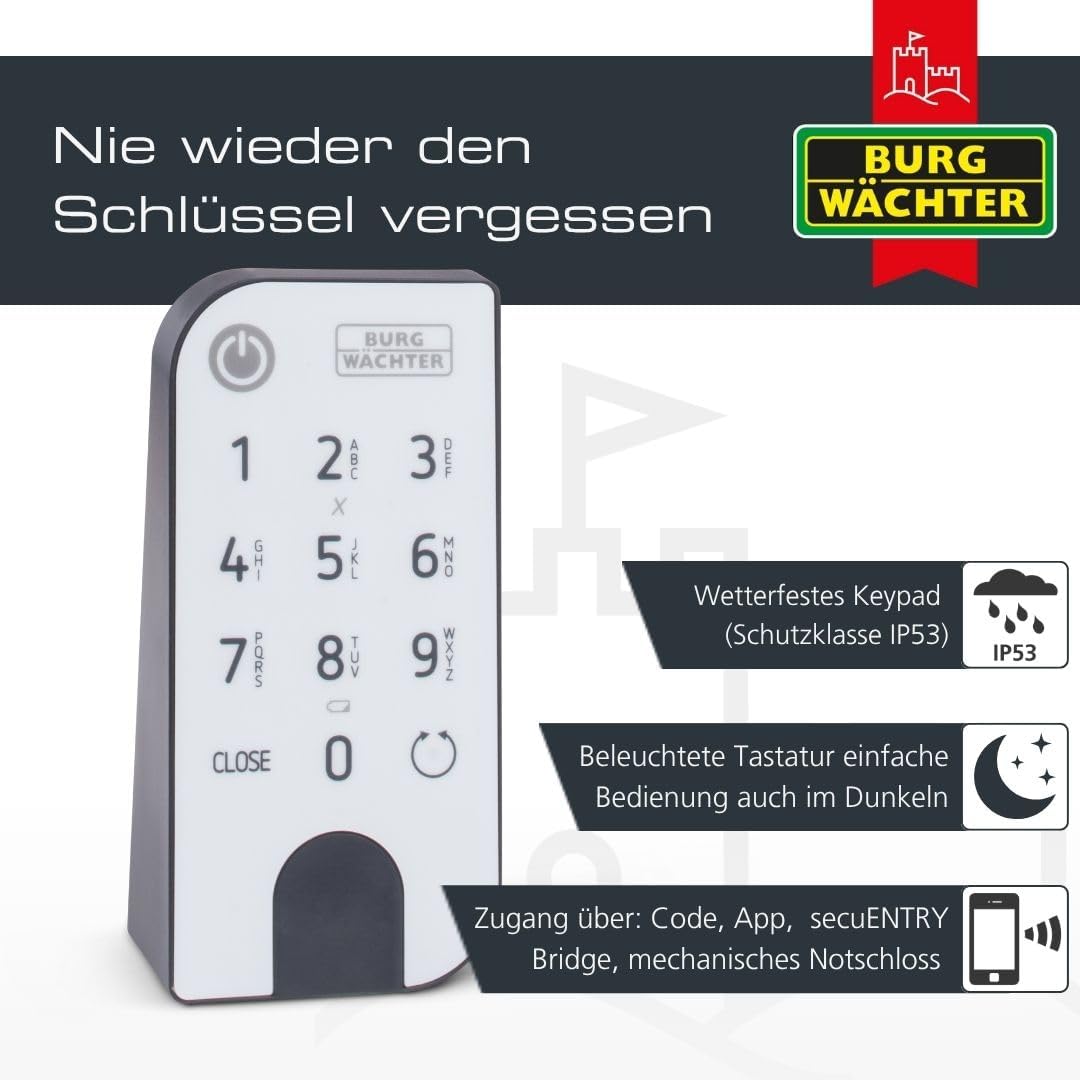 BURG-WÄCHTER Elektronisches Türschloss, Zylinder und Keypad, Öffnung mit App, Pincode oder Funkschlü