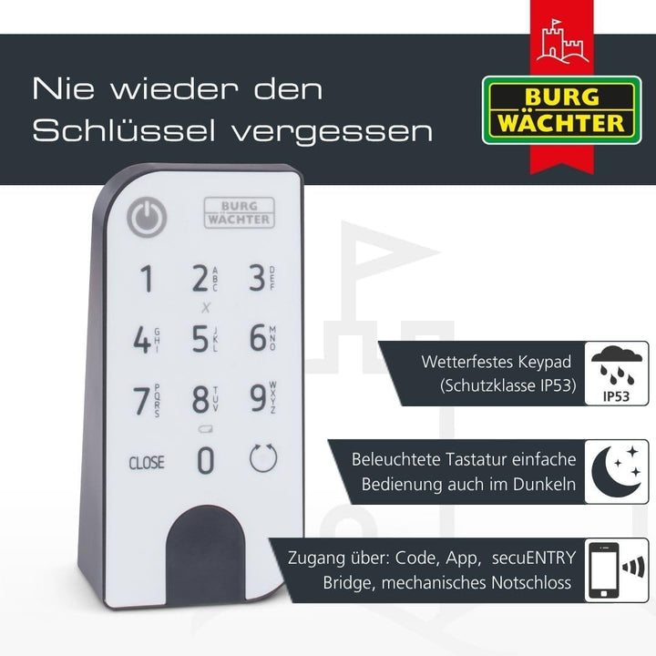 BURG-WÄCHTER Elektronisches Türschloss, Zylinder und Keypad, Öffnung mit App, Pincode oder Funkschlü