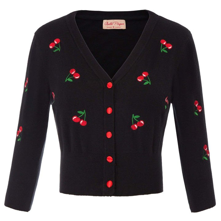 Belle Poque Damen 3/4-Arm Bolero Festlich Cardigan Kirsche Bolerojacke Schulterjacke BP000609, M Bp6