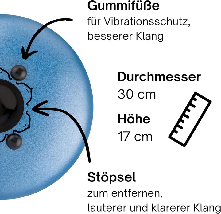 Sonodrum Zungentrommel "Standard 30cm D-Dur" in Blau - Tongue Drum inkl. Schlägel, gratis Liederbuch