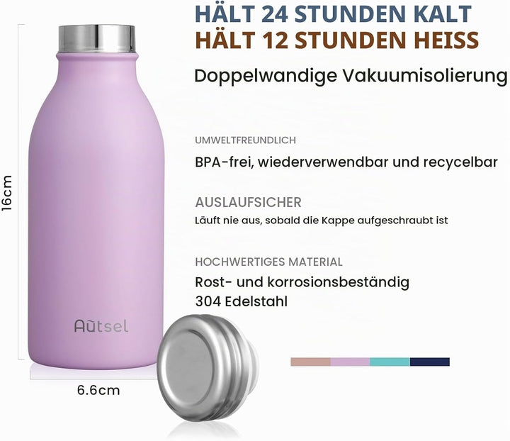 Trinkflasche Thermo Edelstahl 350ml für Heisse und Kalte Getränke für Büro Sport Outdoor Camping Tar