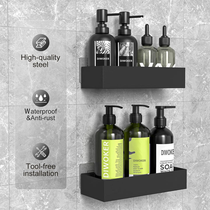 Duschablage Ohne Bohren - Duschregal Badezimmer Organizer Shampoo Halterung für Dusche Schwarz, 2 St