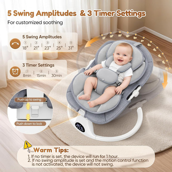 Verstellbare Rückenlehne Babyschaukel, Bluetooth Elektrisch Babywippe Mit Abnehmbares Kissen und Abn