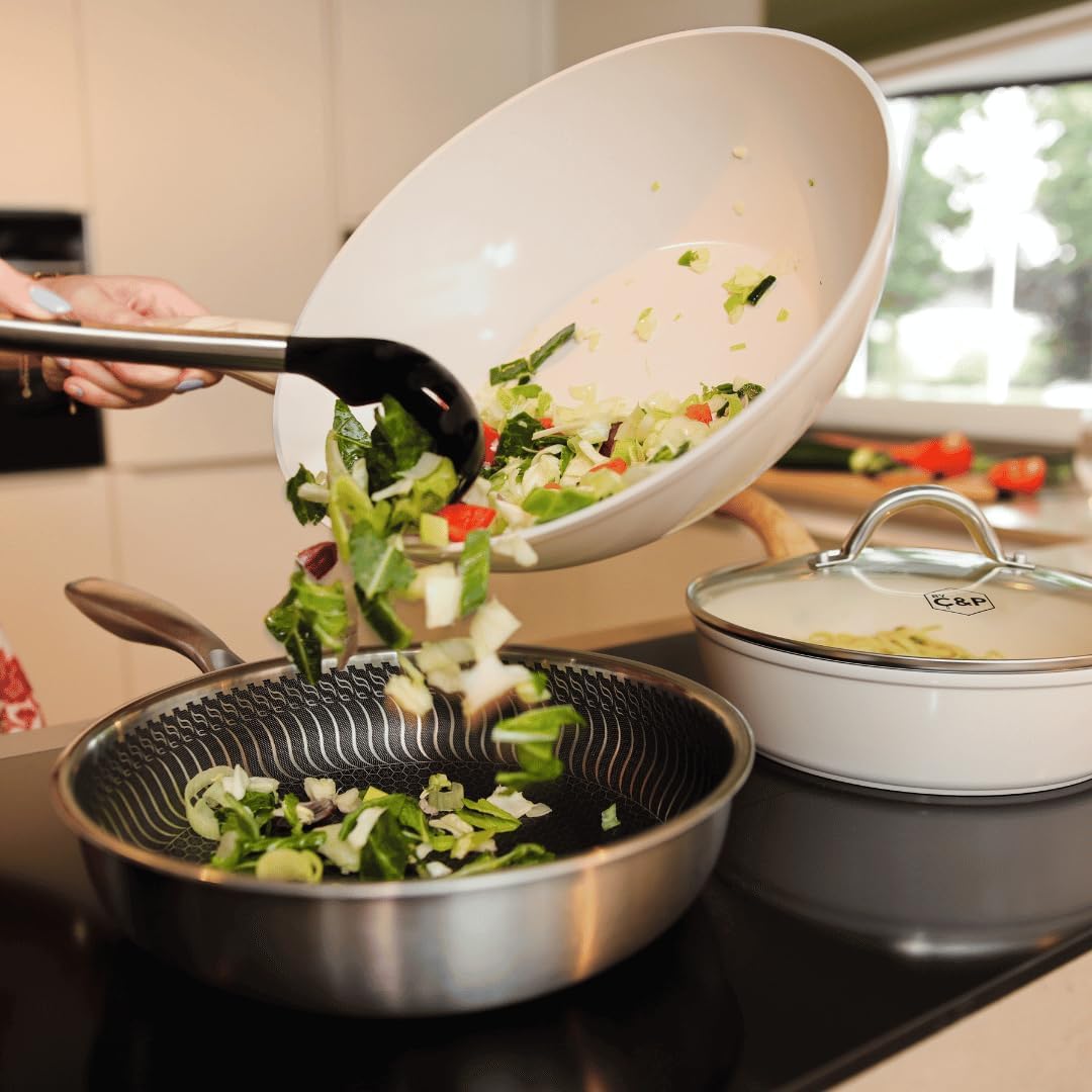 Cook & Pan - Go Ivory Wokpfanne 30 cm-Induktionsgeeignet-PFAS frei Keramik-Beschichtung -Antihaft- w