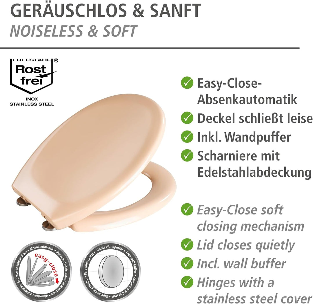WENKO WC-Sitz Ottana Beige, hygienischer Toilettensitz mit Absenkautomatik, WC-Deckel mit Fix-Clip B