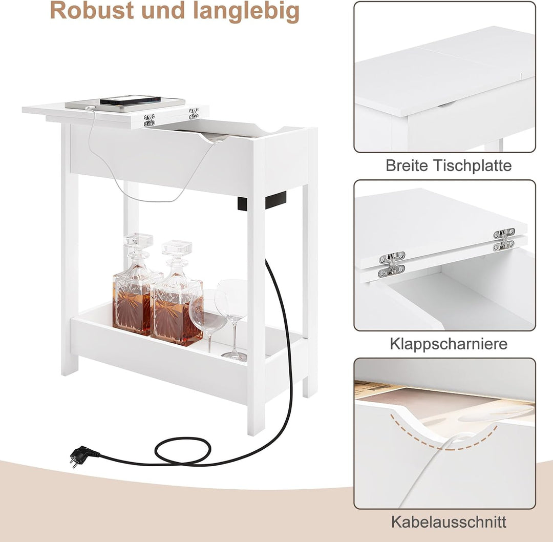 EUGAD Beistelltisch, Nachttisch mit Steckdose, Sofatisch, Couchtisch, Kleiner Tisch, Konsolentisch,