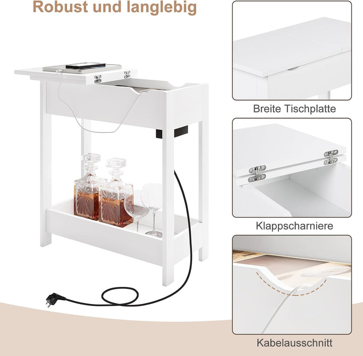 EUGAD Beistelltisch, Nachttisch mit Steckdose, Sofatisch, Couchtisch, Kleiner Tisch, Konsolentisch,
