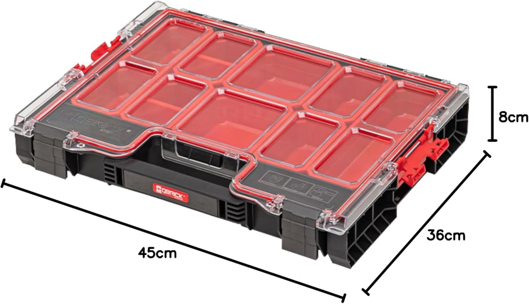 QBRICK Sortimentskasten Kleinteilemagazin – 450 x 360 x 80 mm – Premium Sortierkasten Wekzeugbox mit