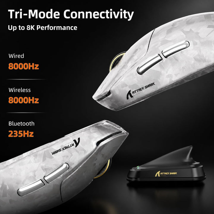 ATTACK SHARK RS3 Ultra Carbonfaser Kabellose Gaming Maus mit C06Ultra Kabel | Dual 8000Hz Abtastrate