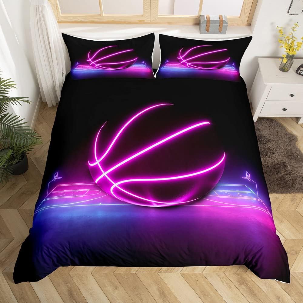 Homewish Leuchtender Basketball Bettbezug für Jungen Mädchen Kinder Neon Farbverlauf Basketballplatz