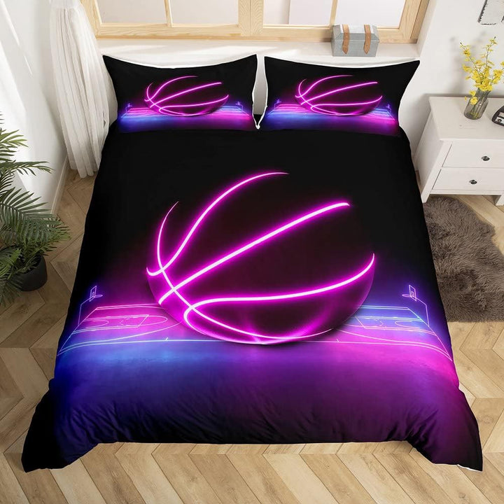 Homewish Leuchtender Basketball Bettbezug für Jungen Mädchen Kinder Neon Farbverlauf Basketballplatz