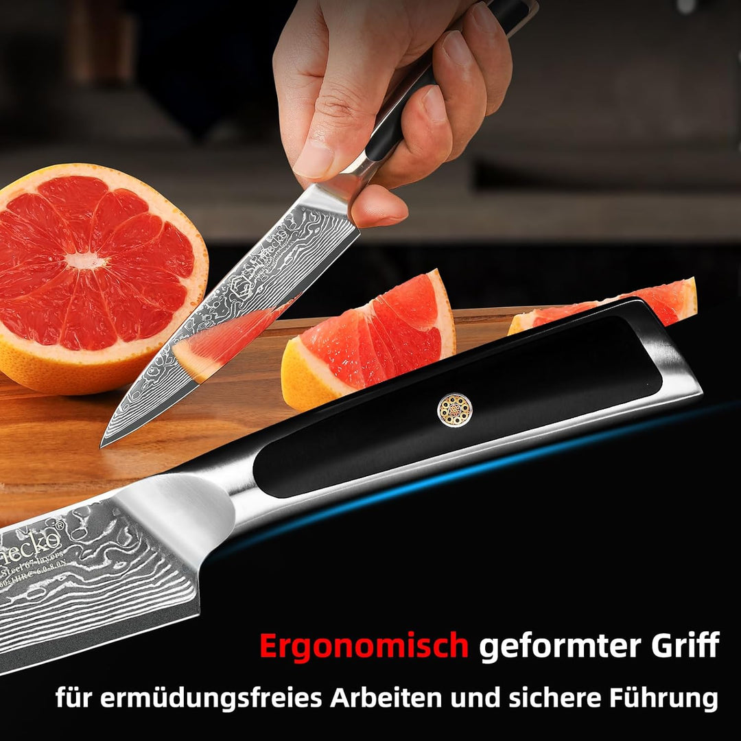 Sunnecko Damast Allzweckmesser Kochmesser 13cm Profi Damast Küchenmesser, 67 Schichten Damastmesser