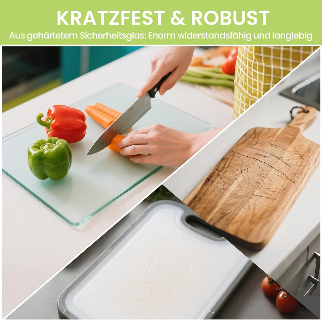 Schneidebrett Glas 40x30 cm – Grosses Glasschneidebrett Transparent aus gehärtetem Sicherheitsglas –