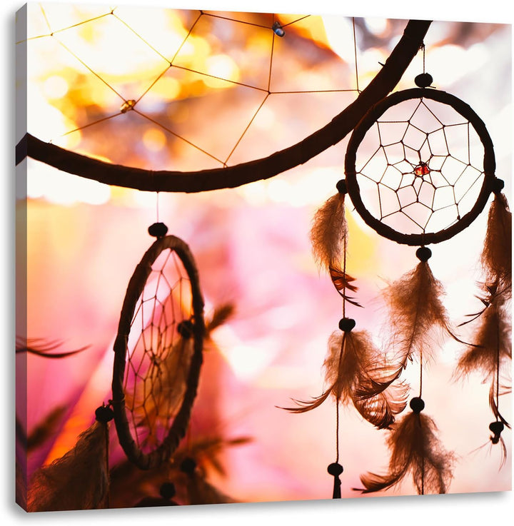 Pixxprint Traumfänger bei Sonnenuntergang als Leinwandbild/Grösse: 70x70 cm/Wandbild/Kunstdruck/fert
