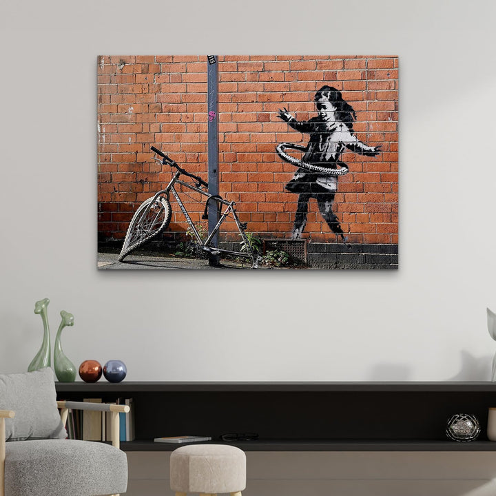 Giallobus - Gemälde - Banksy - - Standardleinwand - 140x100-23 - Kleines Mädchen Fahrrad Hula Hoop -